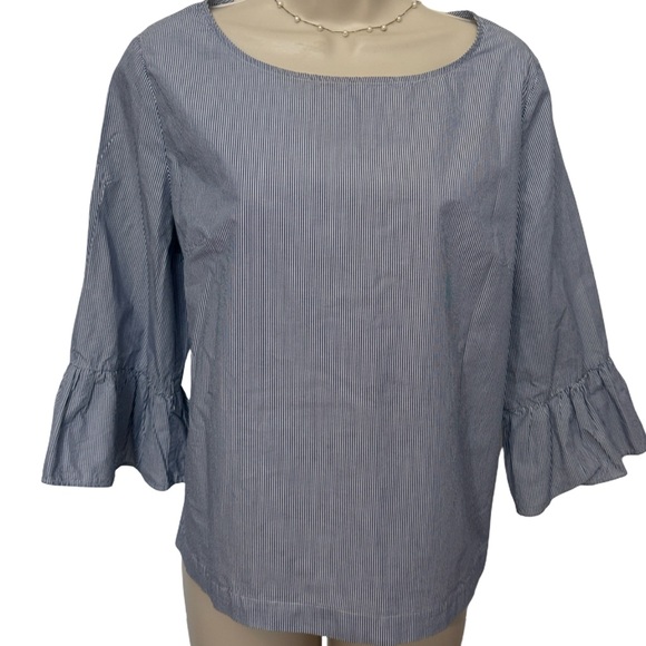 Madewell Blue & White Stripe Bell Sleeve Top - Picture 4 of 5